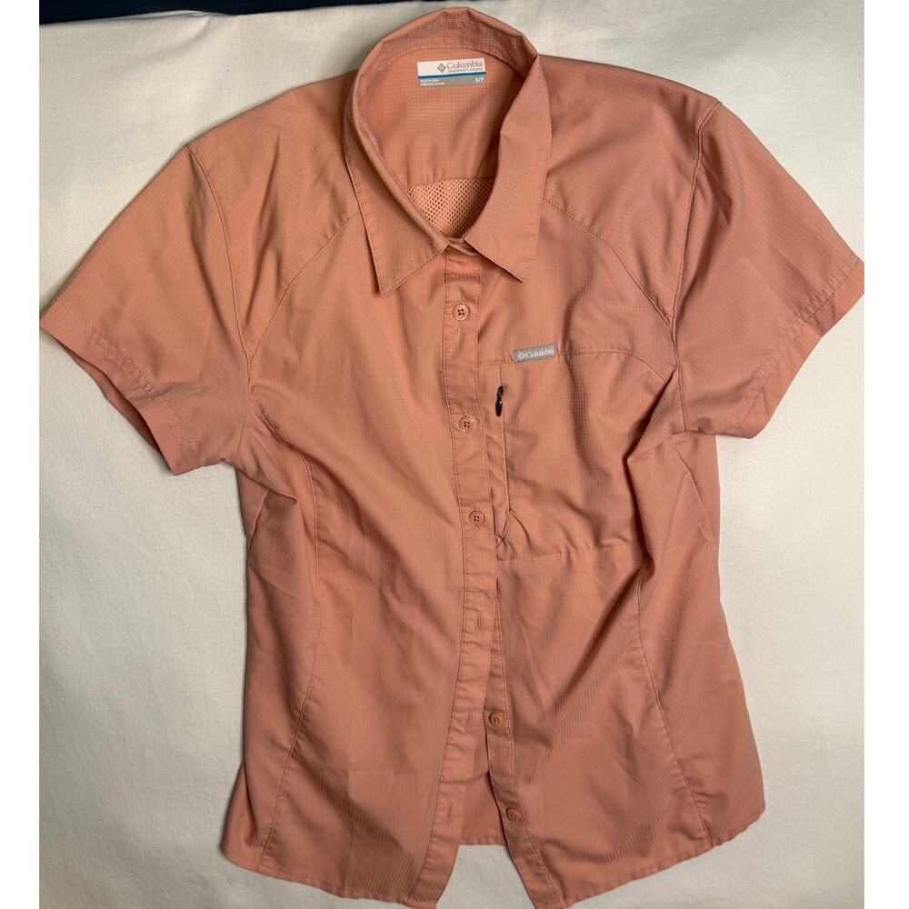 Columbia Women's Short Sleeve Hiking Shirt | Size Small | Peach Salmon | UPF 40